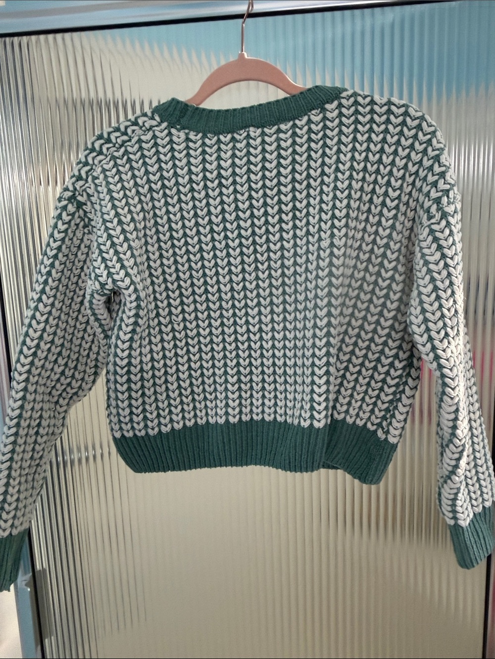 Hazel & Co. Green and White Textured Crewneck Sweater - Picture 3 of 3